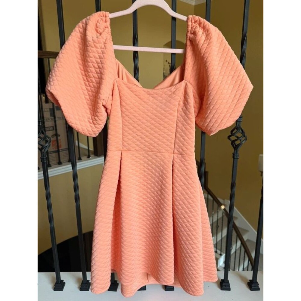 ASOS Peach Quilted Puff-Sleeve Mini Dress